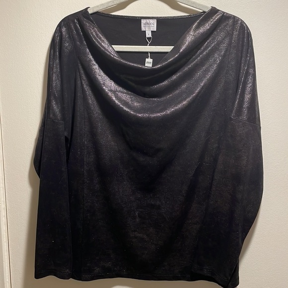 💐HP💐 𝅺ARMANI Collezione Faux Suede Shimmer Like Cascading Neckline Top - Picture 1 of 7